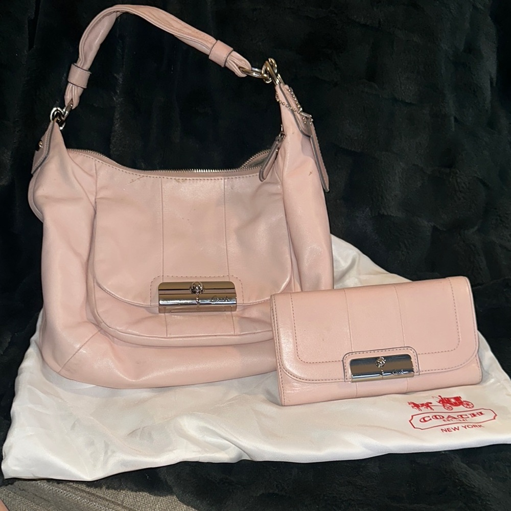 Coach Pink Hobo Bag  & wallet with silver Hardware